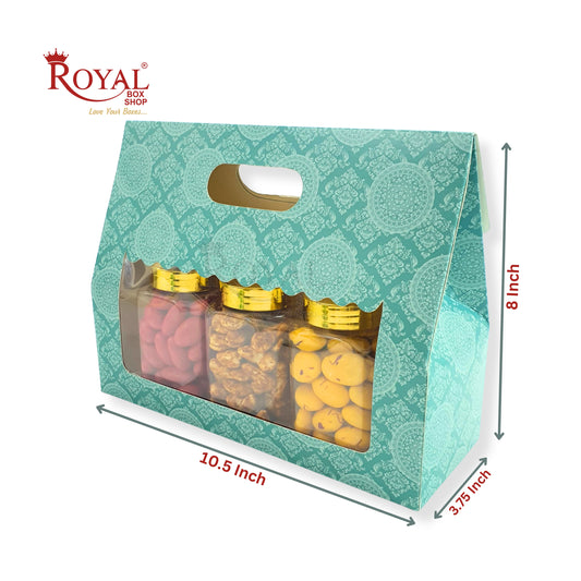 3 Mason Jar Paper Carry Bags I 10.5x3.75x8" inches I Turquoise Color I Party Gift Paper Bag, Return Favor Gifts Boxes Royal Box Shop