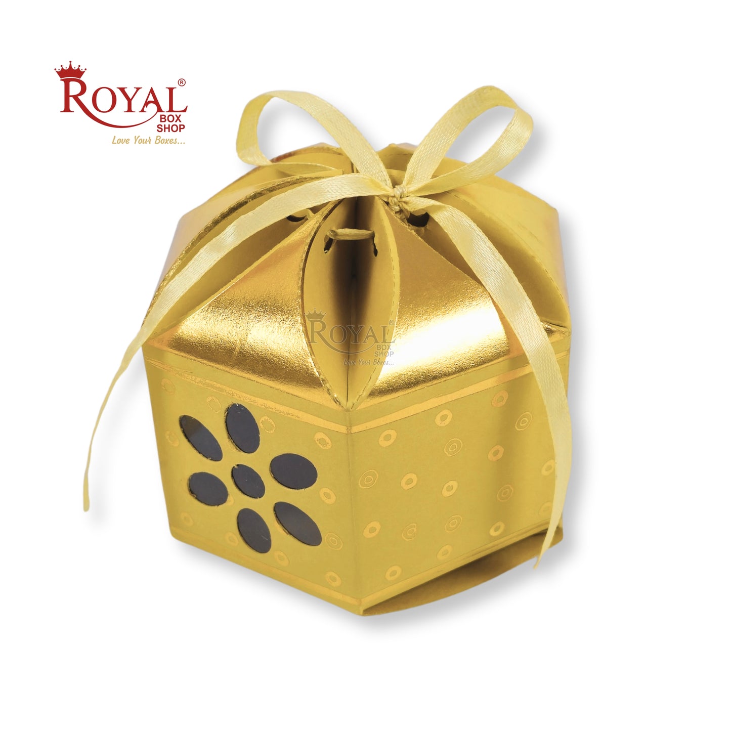 Royal Lotus Shape Gift Box I 3.5x3.5x2 Inch I Yellow I Polka