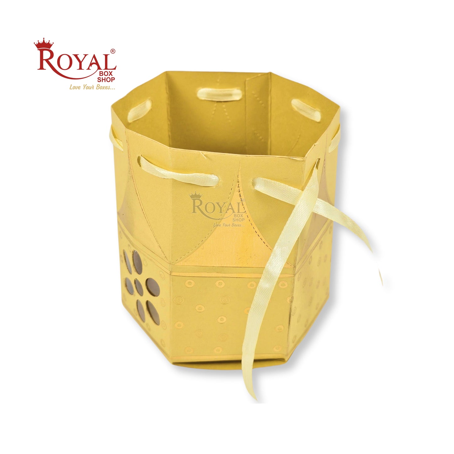 Royal Lotus Shape Gift Box I 3.5x3.5x2 Inch I Yellow I Polka