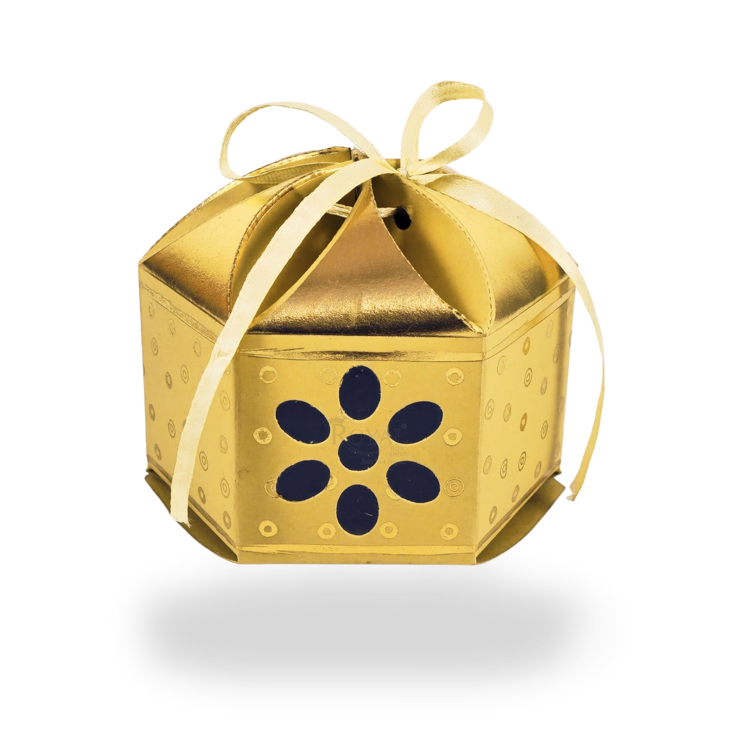 Royal Lotus Shape Gift Box I 3.5x3.5x2 Inch I Yellow I Polka