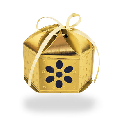 Royal Lotus Shape Gift Box I 3.5x3.5x2 Inch I Yellow I Polka