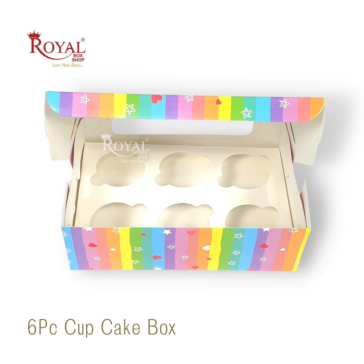 6pc Cupcake Box With Window I Size 10"x6.75"x3.5" I Rainbow Theme I For Christmas, New Year, Valentine Gifting
