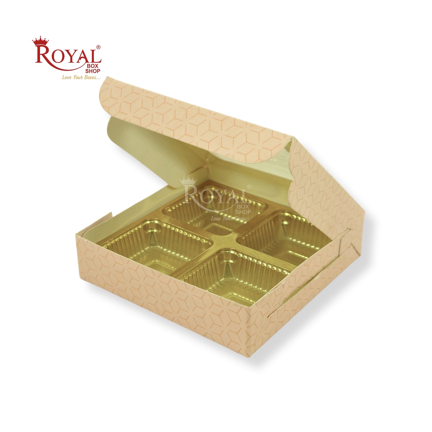 4 Cavity Chocolate Boxes with Window I 3.75 x 3.75 x 1 inches I Beige
