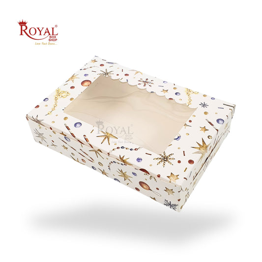 6pc Brownie Christmas Window Box I 9x6x2 Inches I White I Perfect for Brownies, Cookies, Candy & Chocolates