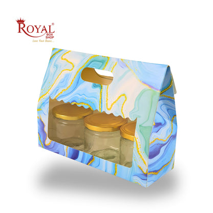 3 Mason Jar Paper Carry Bags | 10.5x3.75x8 inches | Blue Marble Print | Gifting Paper Bag