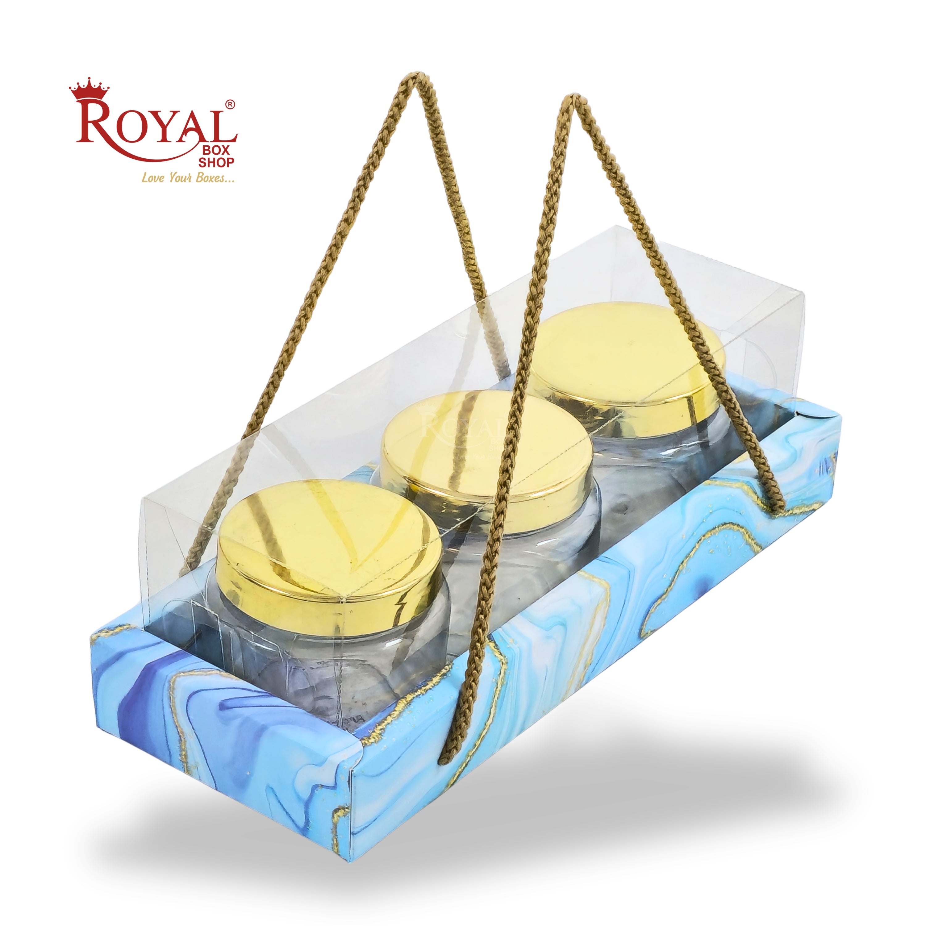 3 Mason Jar Gift Hamper Box With Thread | 10.5x3.5x3.5 Inches | Blue M ...