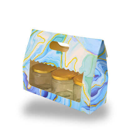 3 Mason Jar Paper Carry Bags | 10.5x3.75x8 inches | Blue Marble Print | Gifting Paper Bag