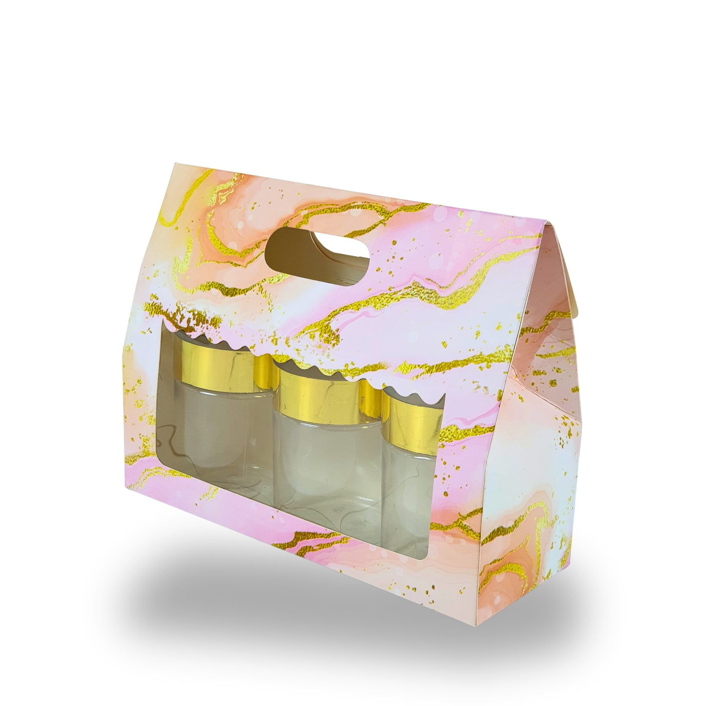 3 Mason Jar Paper Carry Bags | 10.5x3.75x8 inches | Pink Marble Print | Gifting Paper Bag