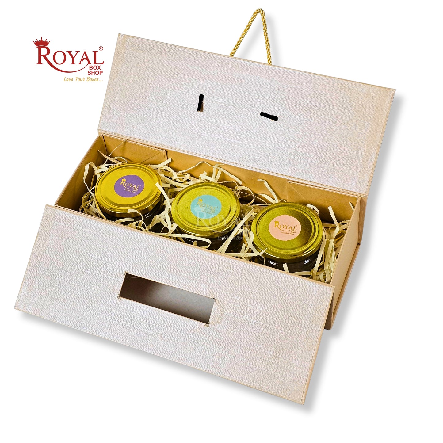 Premium 3 Jar Rigid Hamper Box I RBK-162 I Cream