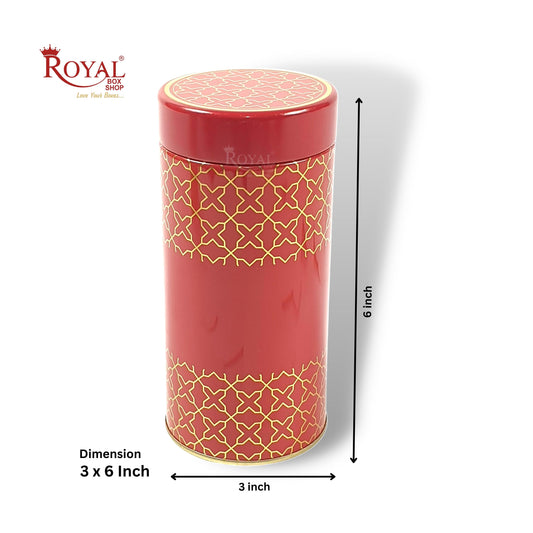 Premium Tin Jars I 6"x3" Inches I Red Color I Golden Foiling I Cannister for Return Gifts, Hamper Box, Storage