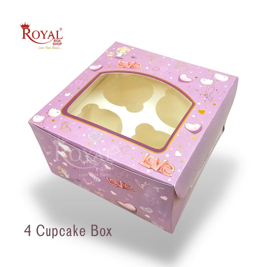 4 Cupcake Valentine Theme Box I Size 7x7x3.5" Inch I Purple Color Royal Box Shop