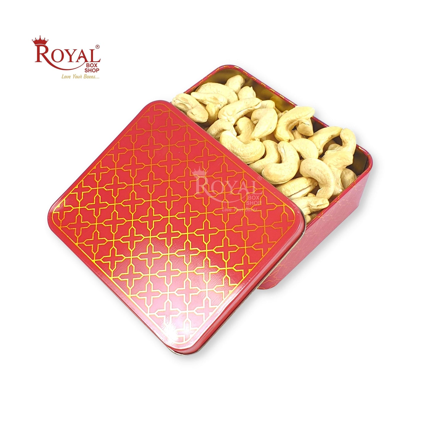 Premium Tin Box I Golden Foiling I 4"x4.75"x1" Inches I Red Color I For Return Gifts, Hamper Box, Dry Fruits Packing