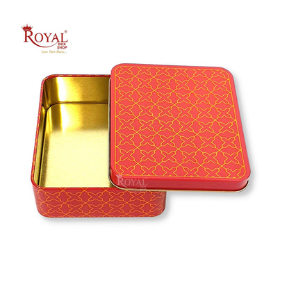 Premium Tin Box I Golden Foiling I 4"x4.75"x1" Inches I Red Color I For Return Gifts, Hamper Box, Dry Fruits Packing