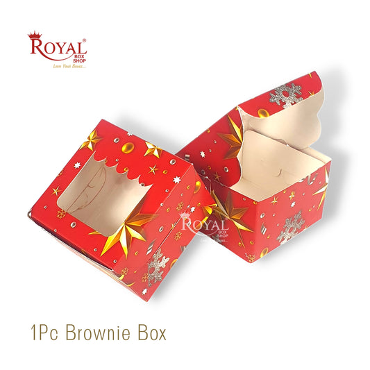 1Pc Christmas Brownie Window Box I Red Color I 3"x3"x1.5" inches I For Christams Gifting