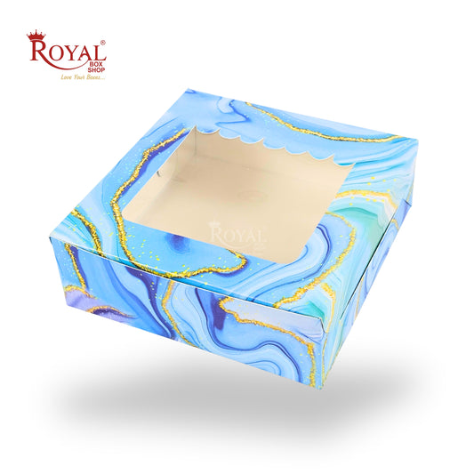 4pc Brownie Window Box | 6x6x2 inches | Marble Blue