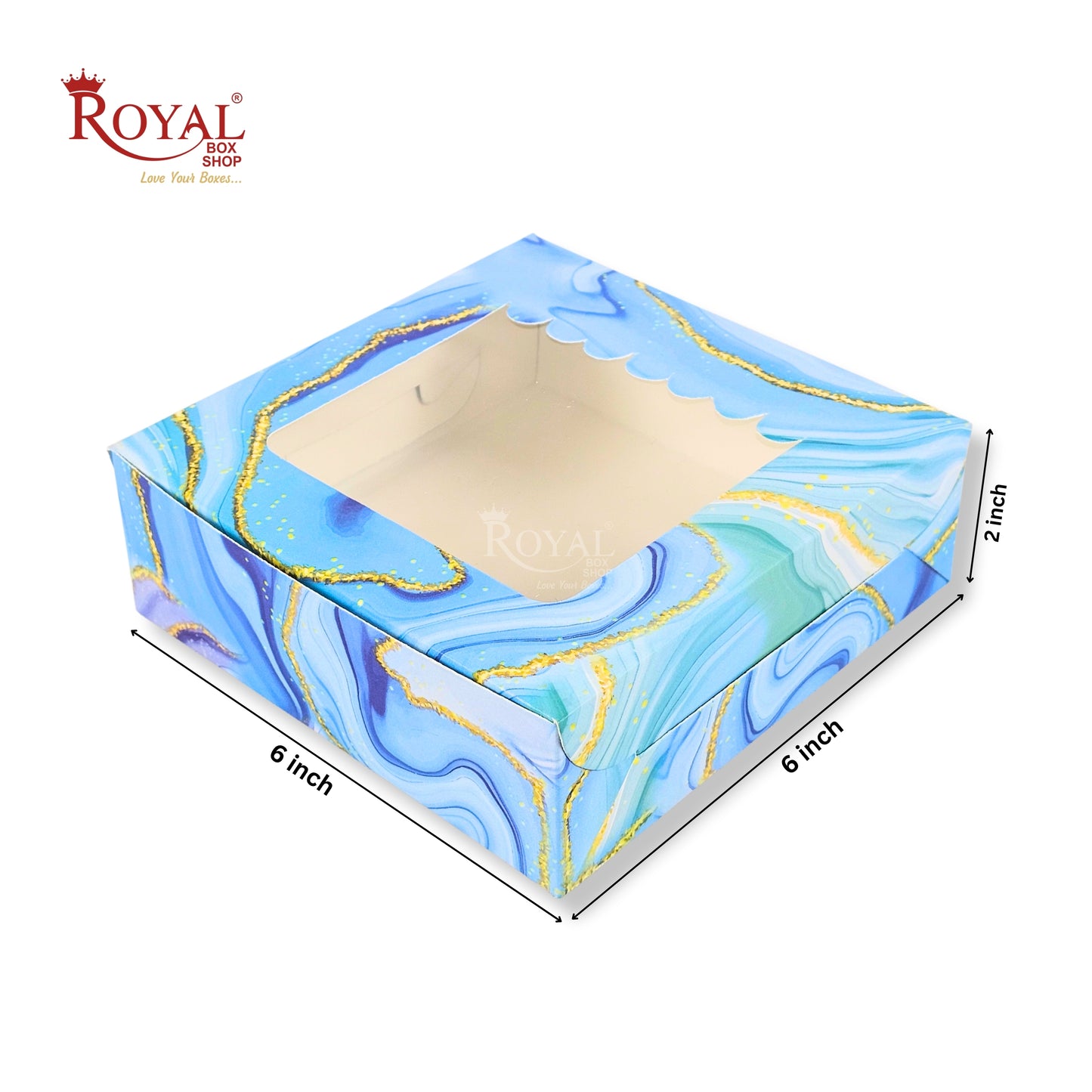 4pc Brownie Window Box | 6x6x2 inches | Marble Blue