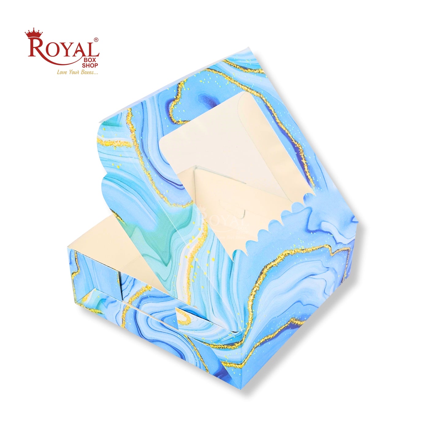 4pc Brownie Window Box | 6x6x2 inches | Marble Blue