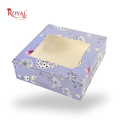 4pc Brownie Window Box | 6x6x2 inches | Grey Flower