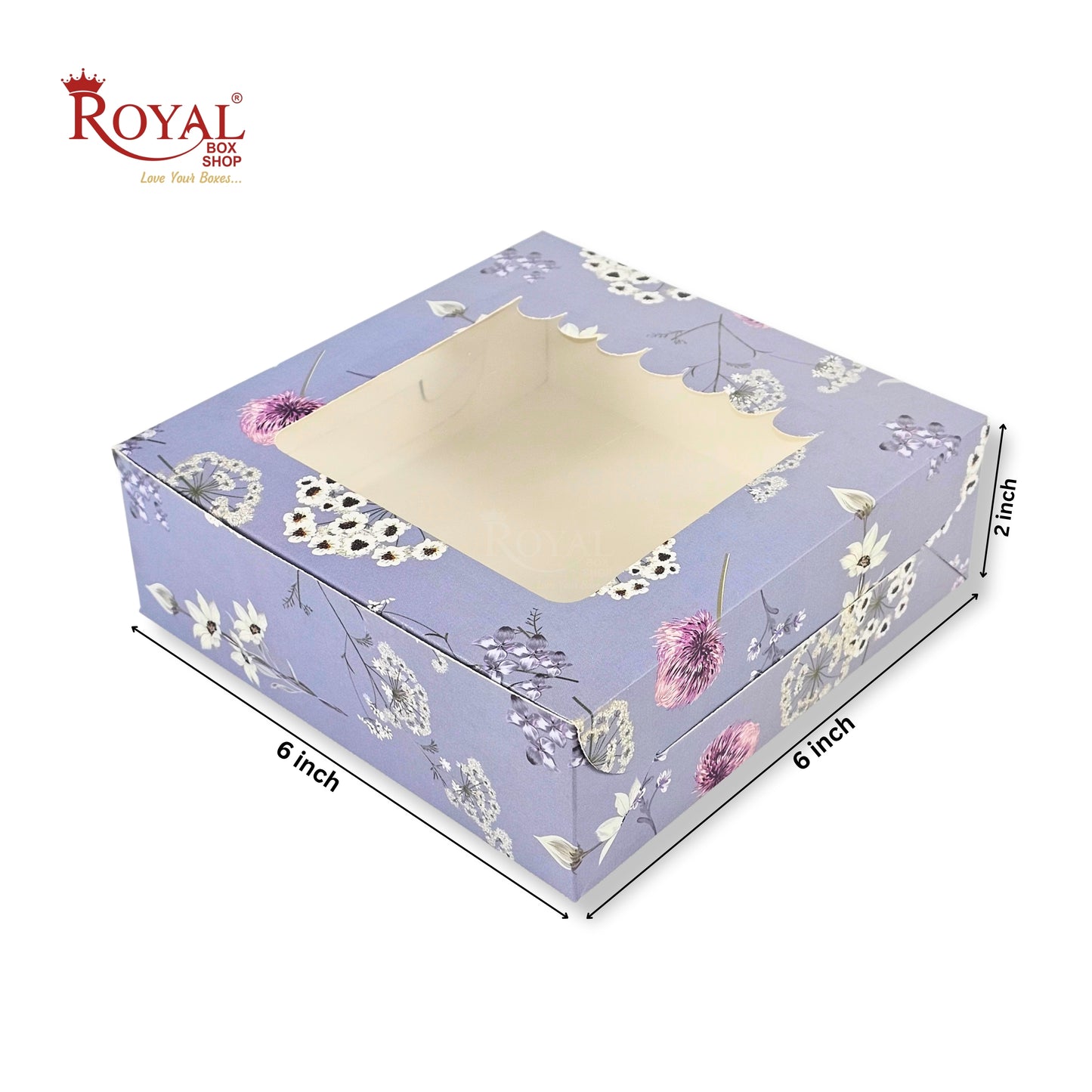 4pc Brownie Window Box | 6x6x2 inches | Grey Flower | B2B