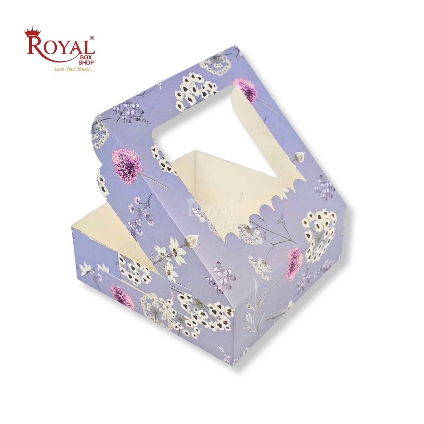 4pc Brownie Window Box | 6x6x2 inches | Grey Flower