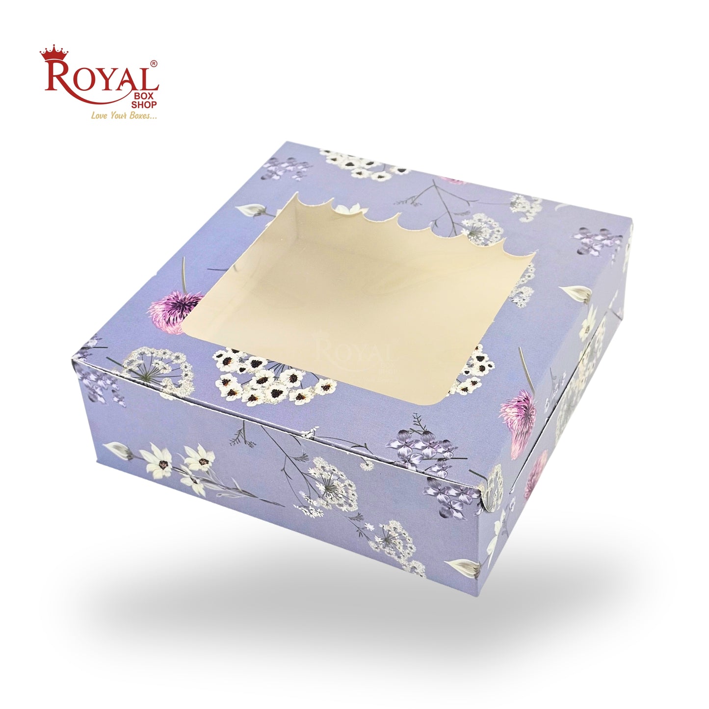 4pc Brownie Window Box | 6x6x2 inches | Grey Flower | B2B