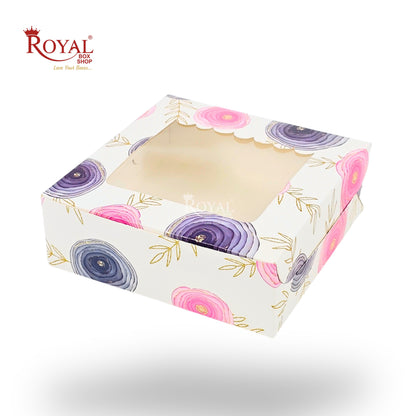 4pc Brownie Window Box | 6x6x2 inches | White Floral