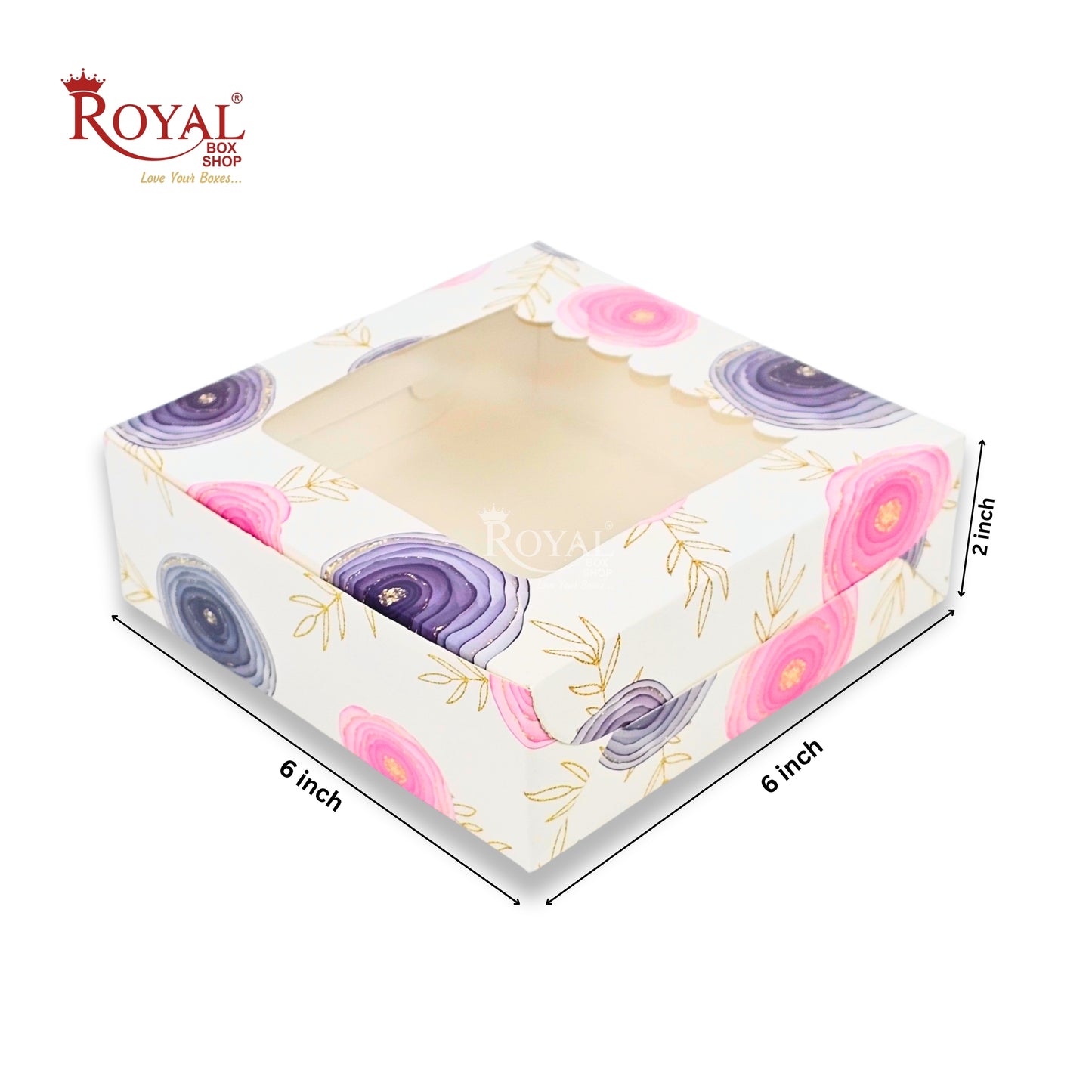 4pc Brownie Window Box | 6x6x2 inches | White Floral I B2B