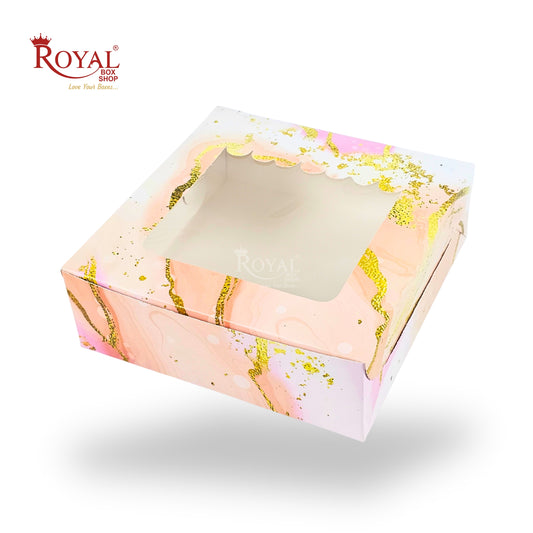 4pc Brownie Window Box | 6x6x2 inches | Marble Pink