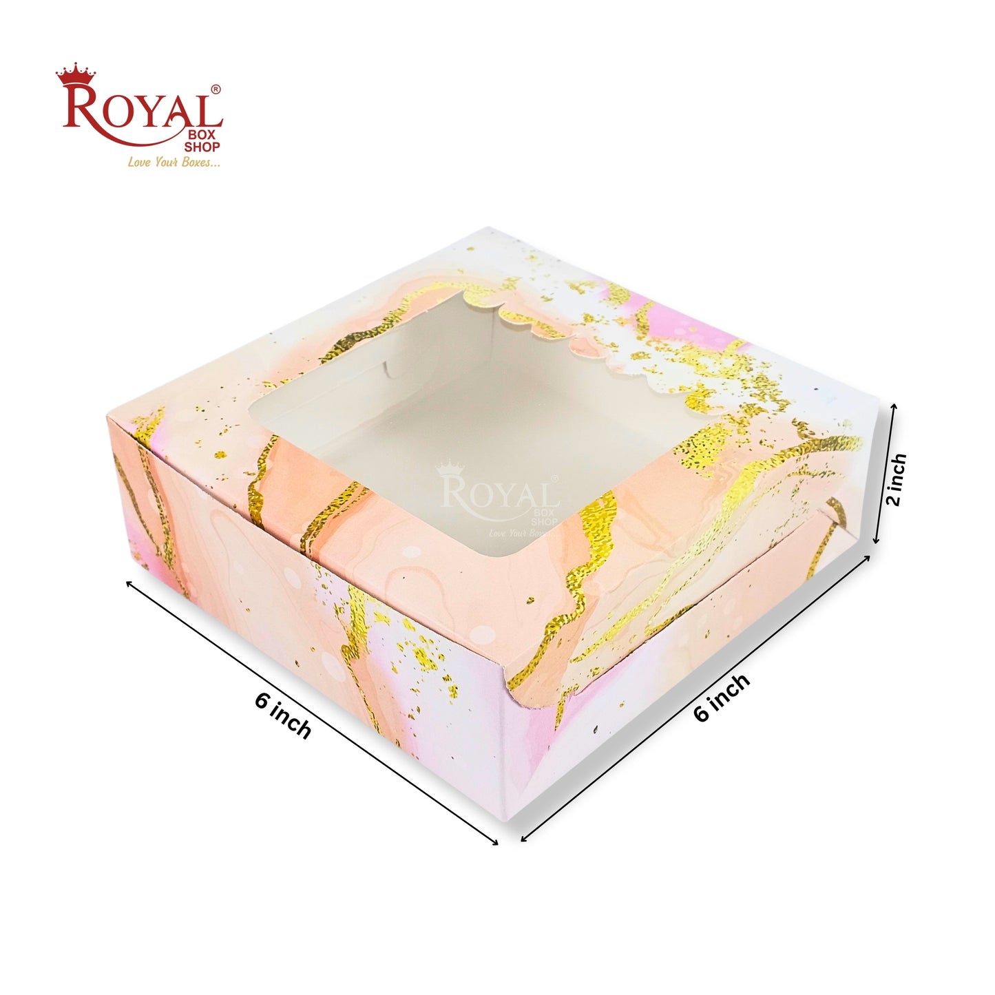 4pc Brownie Window Box | 6x6x2 inches | Marble Pink