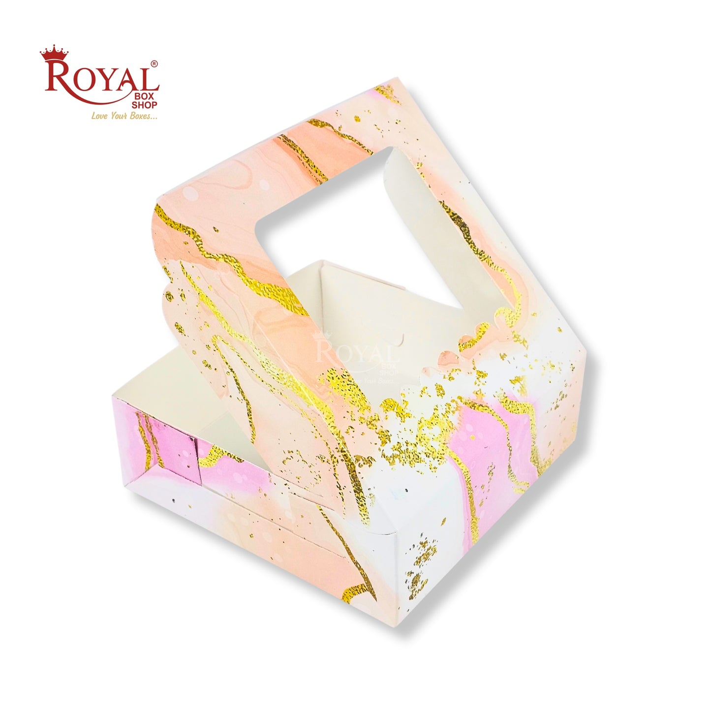 4pc Brownie Window Box | 6x6x2 inches | Marble Pink