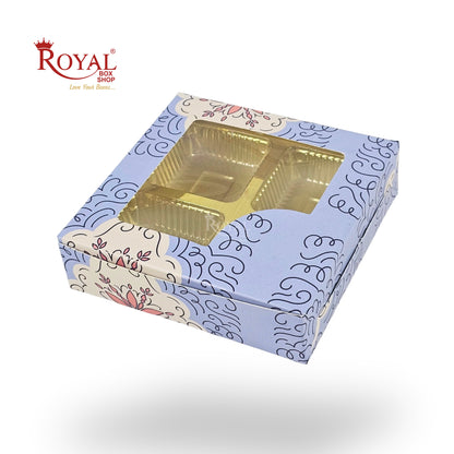 4 Cavity Chocolate Boxes with Window I 3.75 x 3.75 x 1 inches I Blue Floral