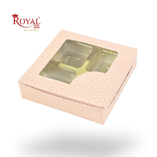 4 Cavity Chocolate Boxes with Window I 3.75 x 3.75 x 1 inches I Beige