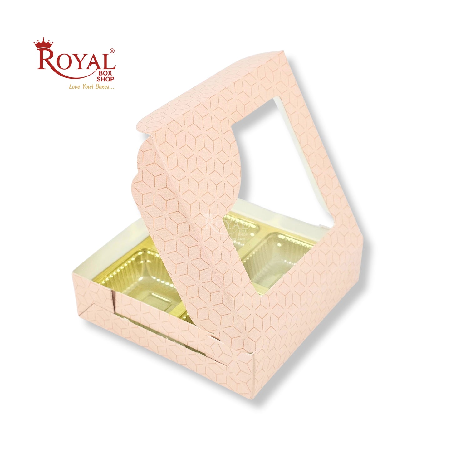 4 Cavity Chocolate Boxes with Window I 3.75 x 3.75 x 1 inches I Beige