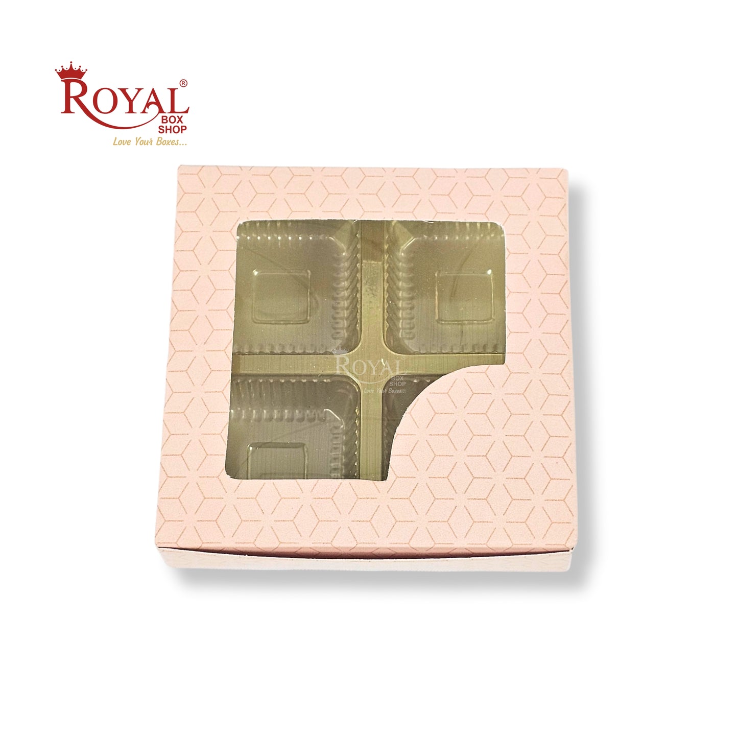 4 Cavity Chocolate Boxes with Window I 3.75 x 3.75 x 1 inches I Beige