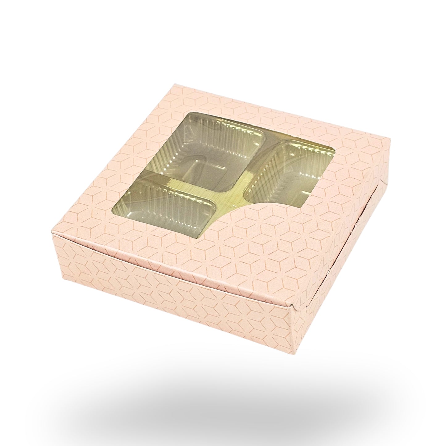4 Cavity Chocolate Boxes with Window I 3.75 x 3.75 x 1 inches I Beige