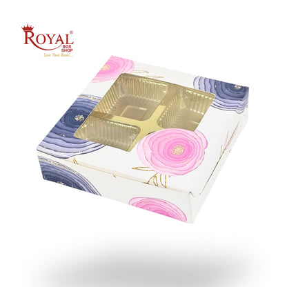 4 Cavity Chocolate Boxes with Window I 3.75 x 3.75 x 1 inches I White Floral