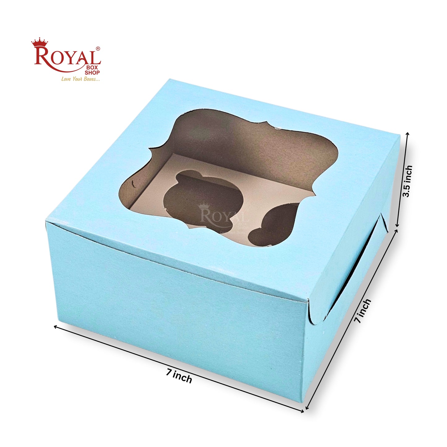 4 Cupcake Box With Window | 7x7x3.5 Inches | Blue | WB