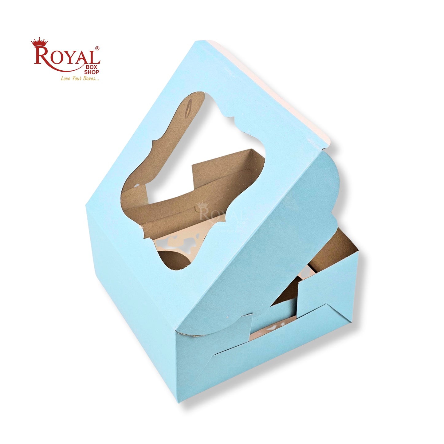 4 Cupcake Box With Window | 7x7x3.5 Inches | Blue | WB