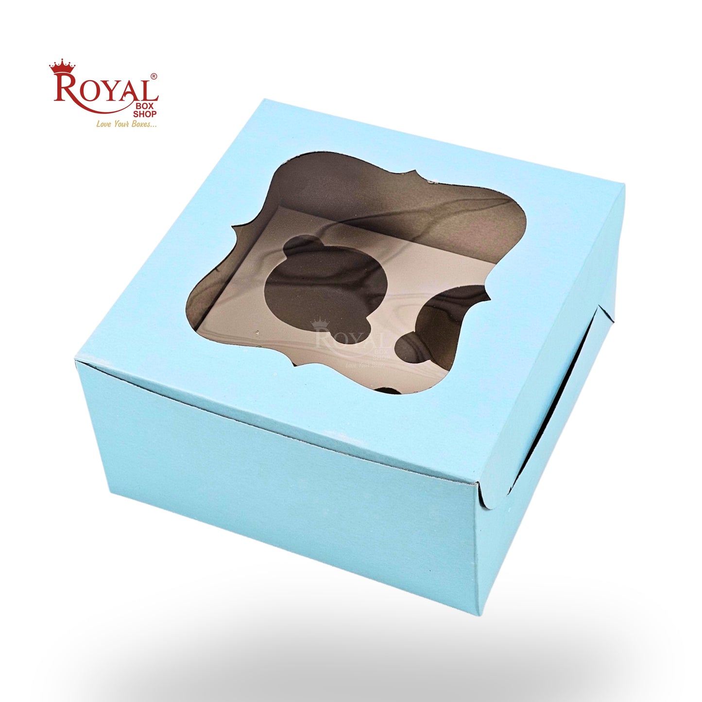 4 Cupcake Box With Window | 7x7x3.5 Inches | Blue | WB