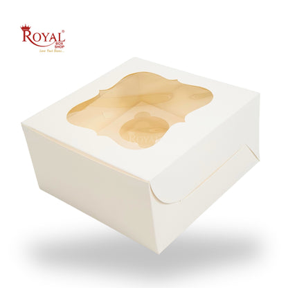4 Cupcake Box With Window | 7x7x3.5 Inches | White