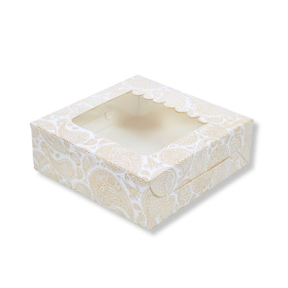 4pc Brownie Window Box I White With Floral Orange I 6x6x2 inches