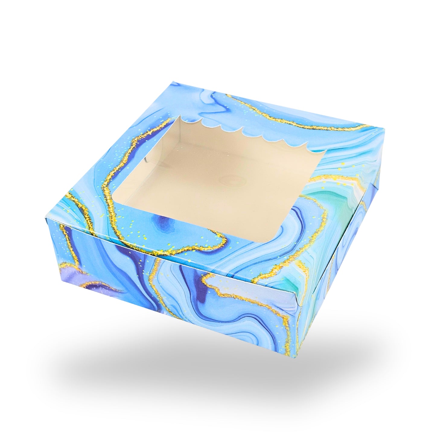 4pc Brownie Window Box | 6x6x2 inches | Marble Blue