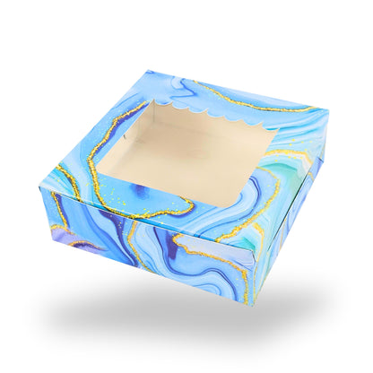 4pc Brownie Window Box | 6x6x2 inches | Marble Blue
