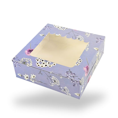 4pc Brownie Window Box | 6x6x2 inches | Grey Flower
