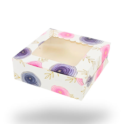 4pc Brownie Window Box | 6x6x2 inches | White Floral I B2B