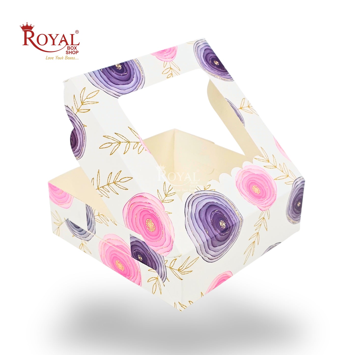 4pc Brownie Window Box | 6x6x2 inches | White Floral
