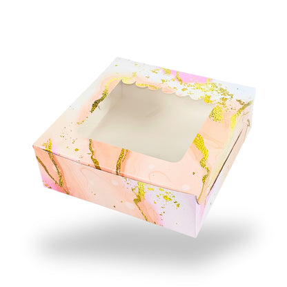 4pc Brownie Window Box | 6x6x2 inches | Marble Pink