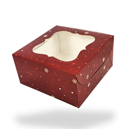 Christmas Theme 4 Cupcake Box I Size 7x7x3.5 Inch I Red
