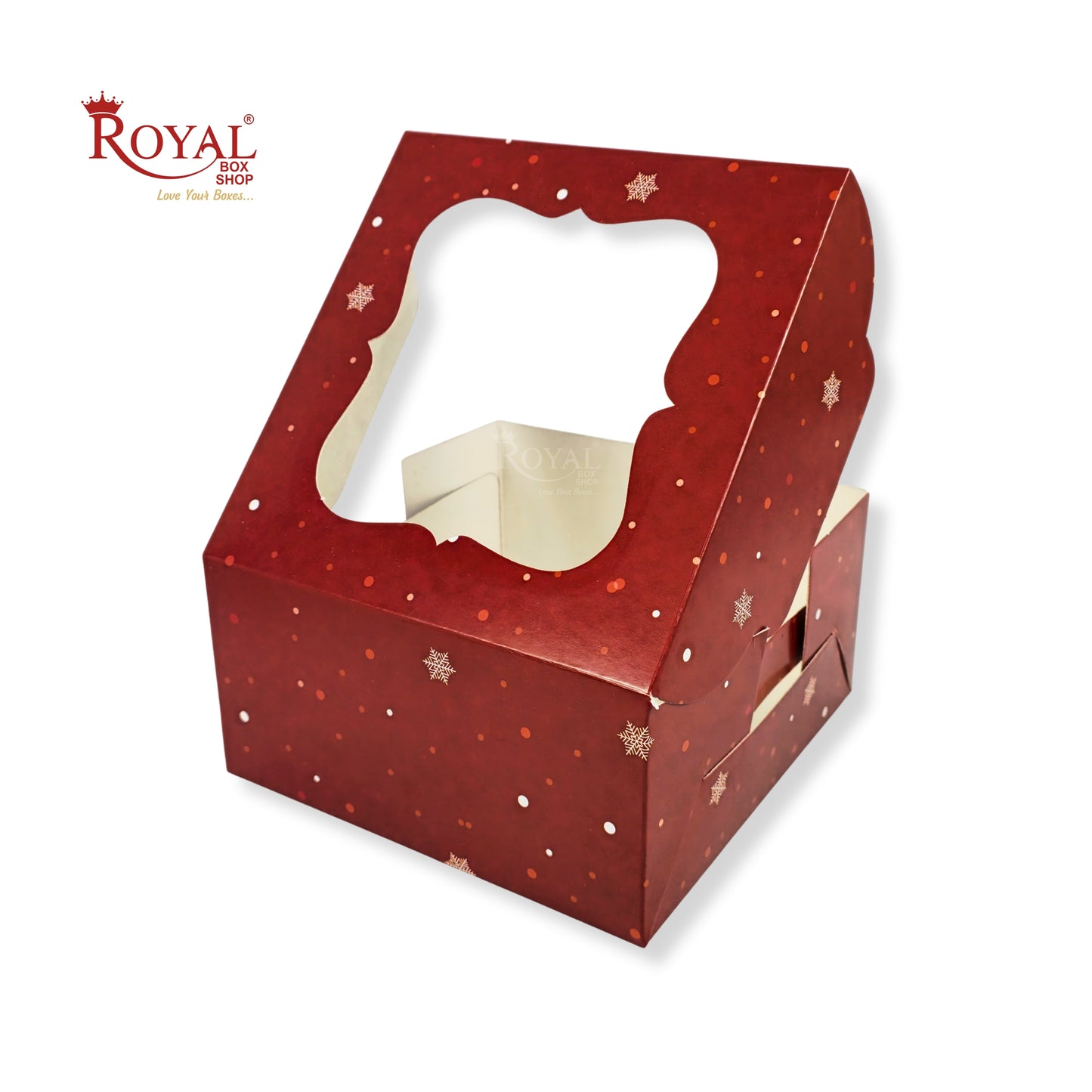 Christmas Theme 4 Cupcake Box I Size 7x7x3.5 Inch I Red