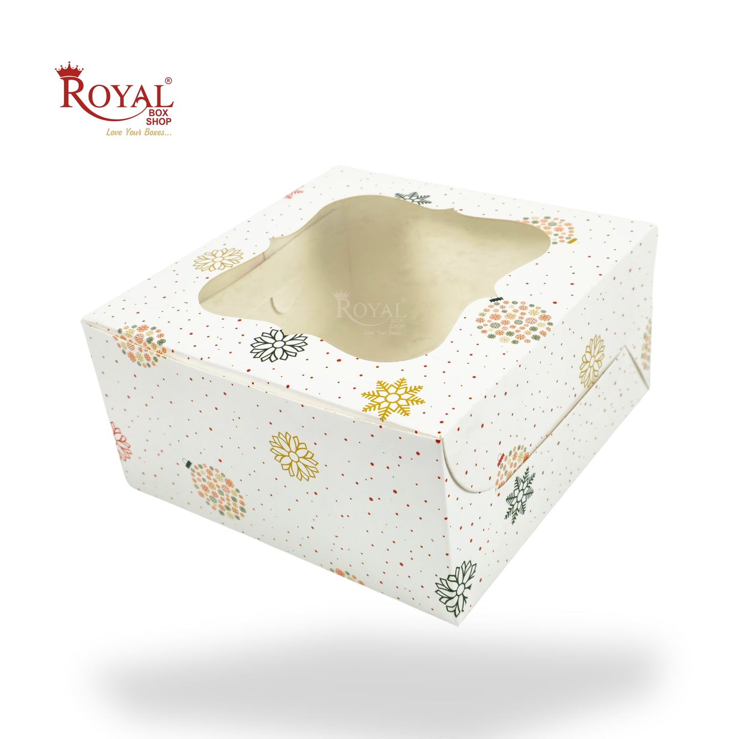 Christmas Theme 4 Cupcake Box I Size 7x7x3.5 Inch I White